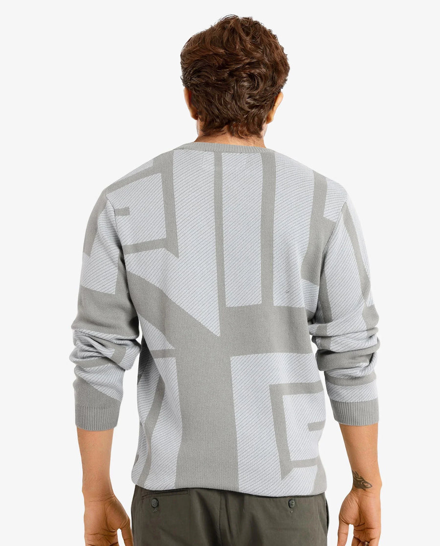 Rare Rabbit Men's Toge Green Cotton Monogram Print Regular Fit Full Sleeve Crew Neck Sweater
