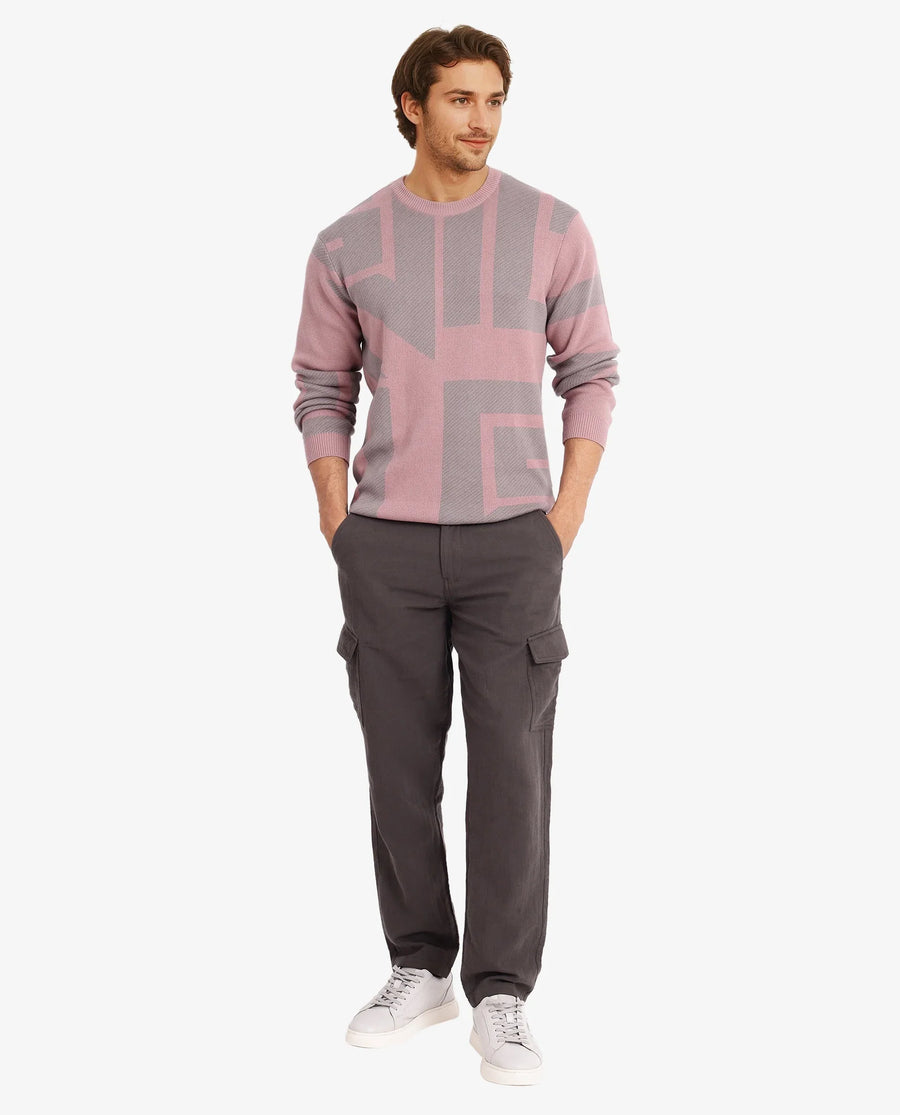 Rare Rabbit Men's Toge Pink Cotton Monogram Print Regular Fit Full Sleeve Crew Neck Sweater