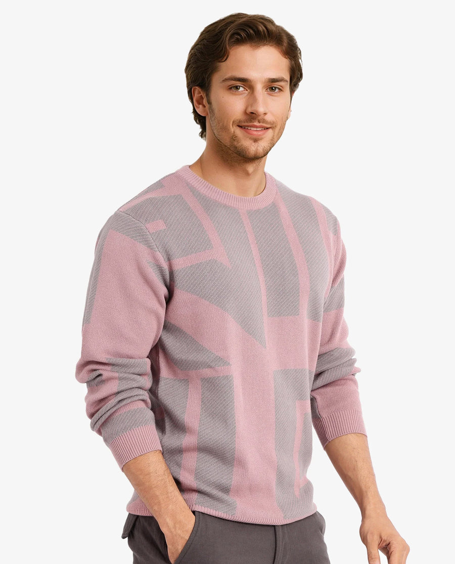 Rare Rabbit Men's Toge Pink Cotton Monogram Print Regular Fit Full Sleeve Crew Neck Sweater