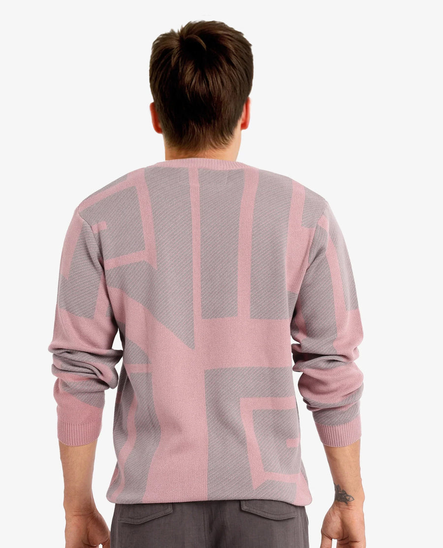 Rare Rabbit Men's Toge Pink Cotton Monogram Print Regular Fit Full Sleeve Crew Neck Sweater