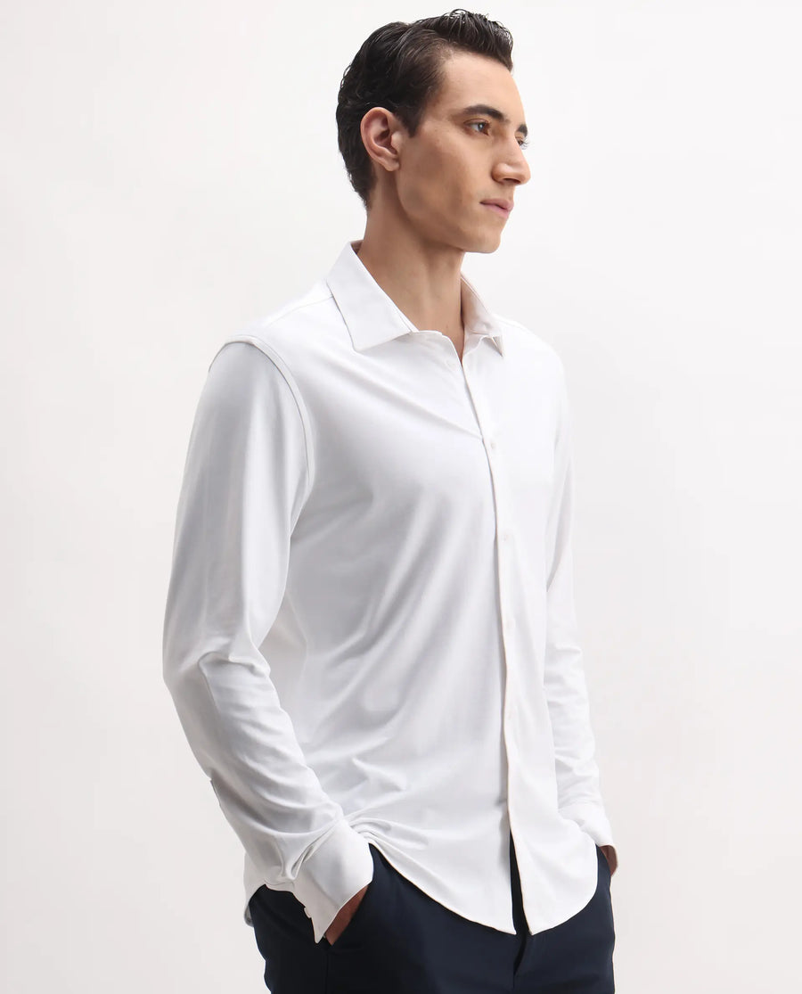 Rare Rabbit Men's Tour-25 White Cotton Blend Plain Regular Fit Full Sleeve Collared Shirt