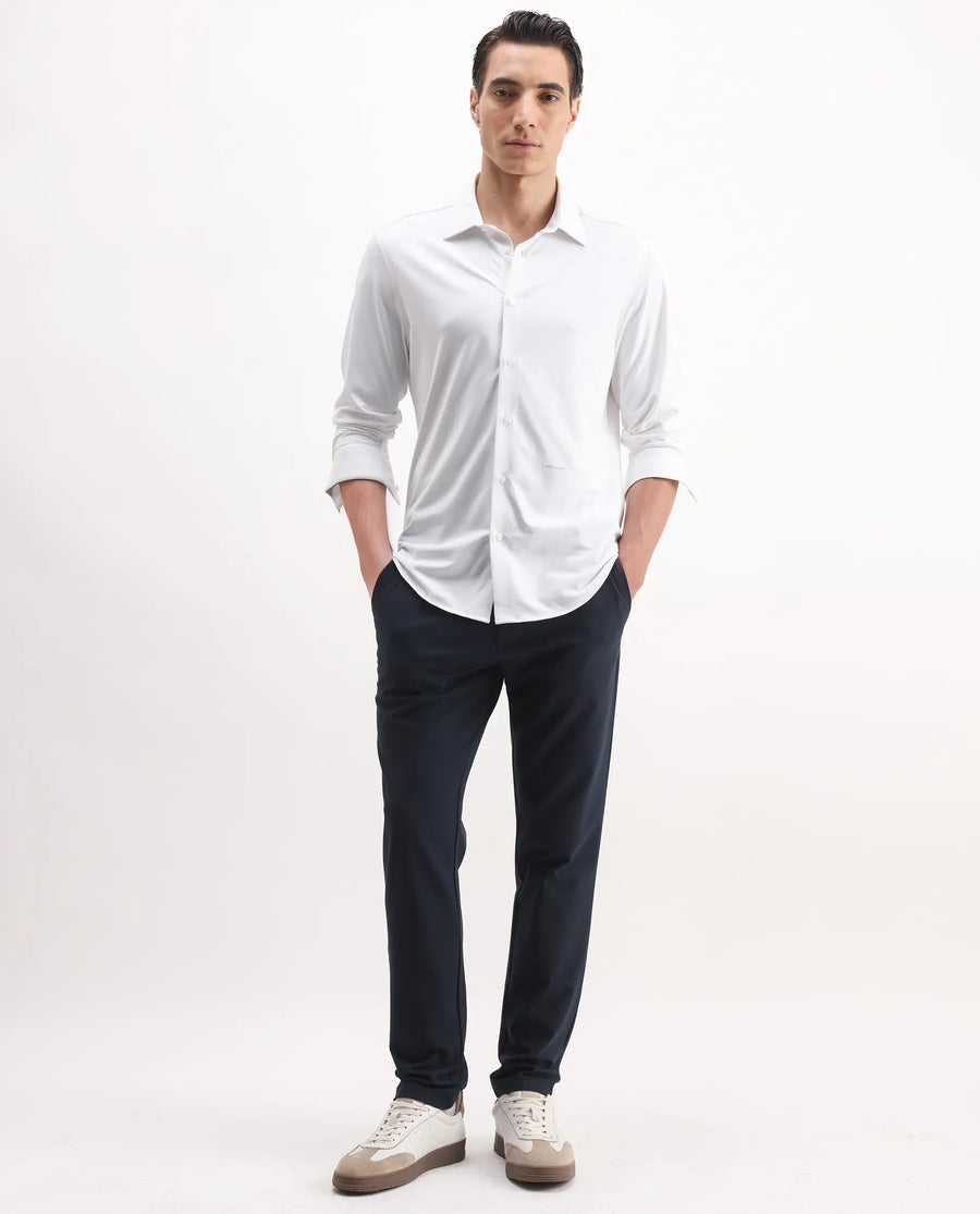Rare Rabbit Men's Tour-25 White Cotton Blend Plain Regular Fit Full Sleeve Collared Shirt