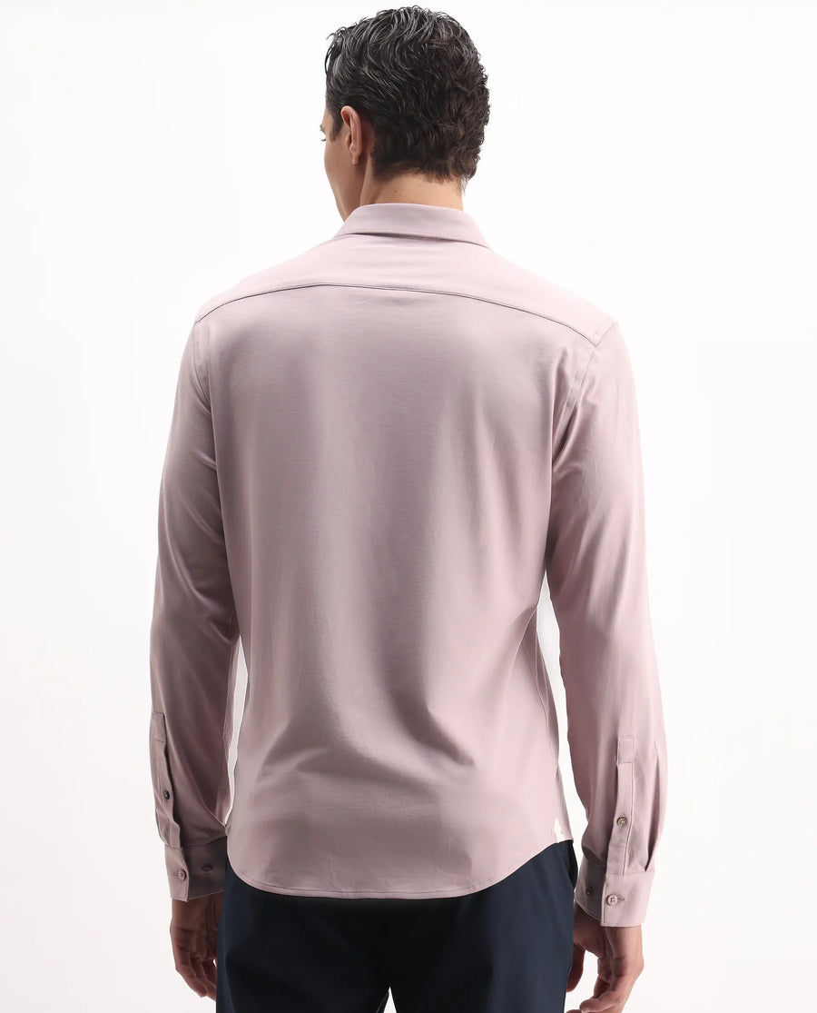 Rare Rabbit Men's Tour-25 Dusky Pink Cotton Blend Plain Regular Fit Full Sleeve Collared Shirt