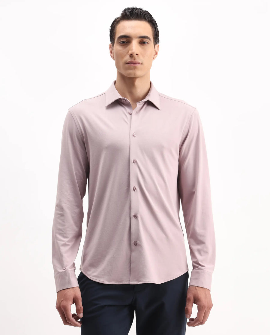 Rare Rabbit Men's Tour-25 Dusky Pink Cotton Blend Plain Regular Fit Full Sleeve Collared Shirt