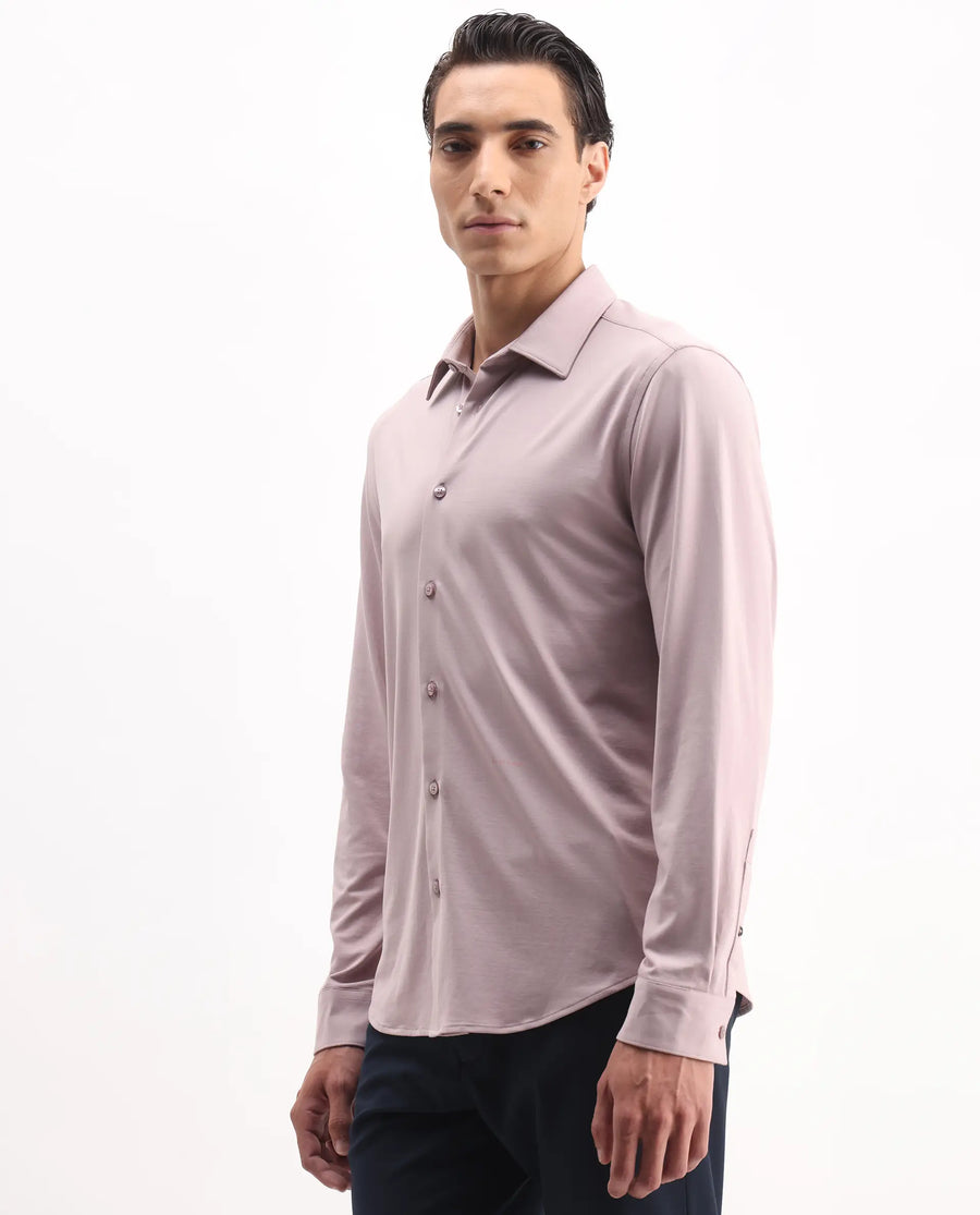 Rare Rabbit Men's Tour-25 Dusky Pink Cotton Blend Plain Regular Fit Full Sleeve Collared Shirt