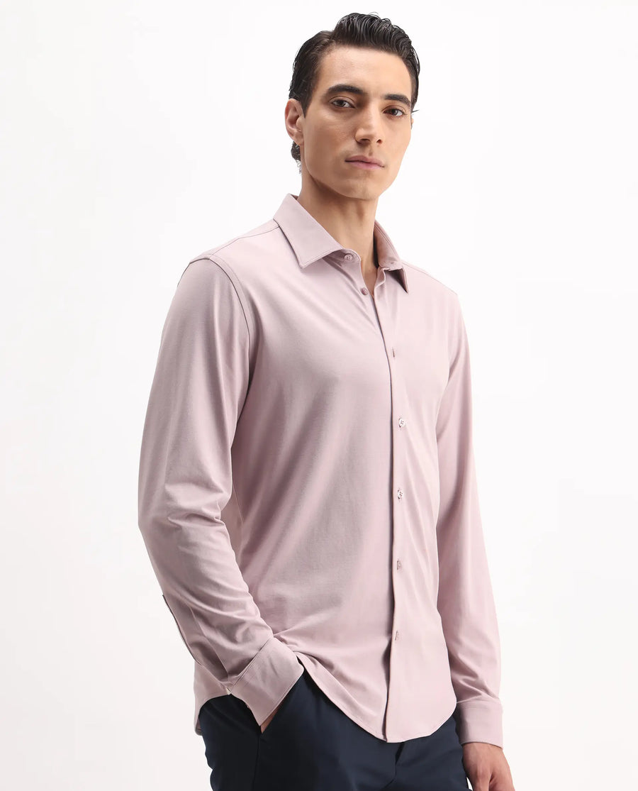Rare Rabbit Men's Tour-25 Dusky Pink Cotton Blend Plain Regular Fit Full Sleeve Collared Shirt