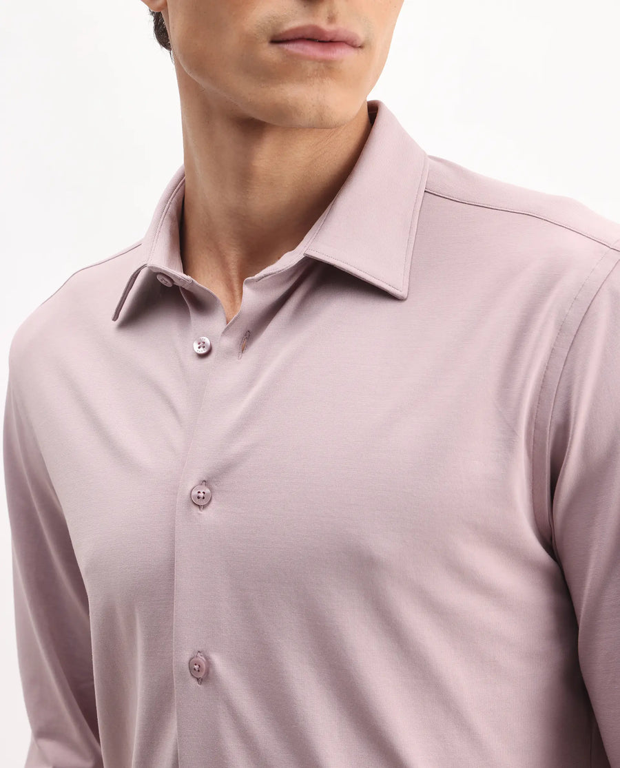 Rare Rabbit Men's Tour-25 Dusky Pink Cotton Blend Plain Regular Fit Full Sleeve Collared Shirt
