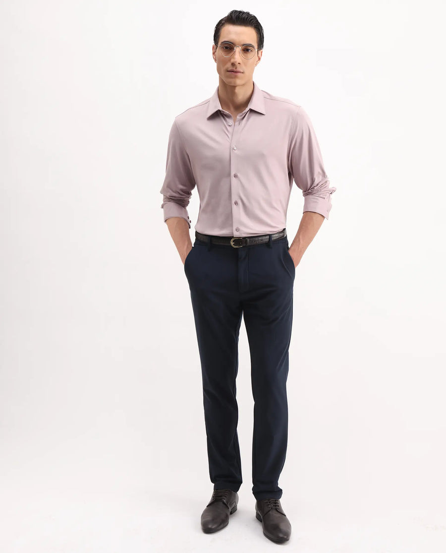 Rare Rabbit Men's Tour-25 Dusky Pink Cotton Blend Plain Regular Fit Full Sleeve Collared Shirt