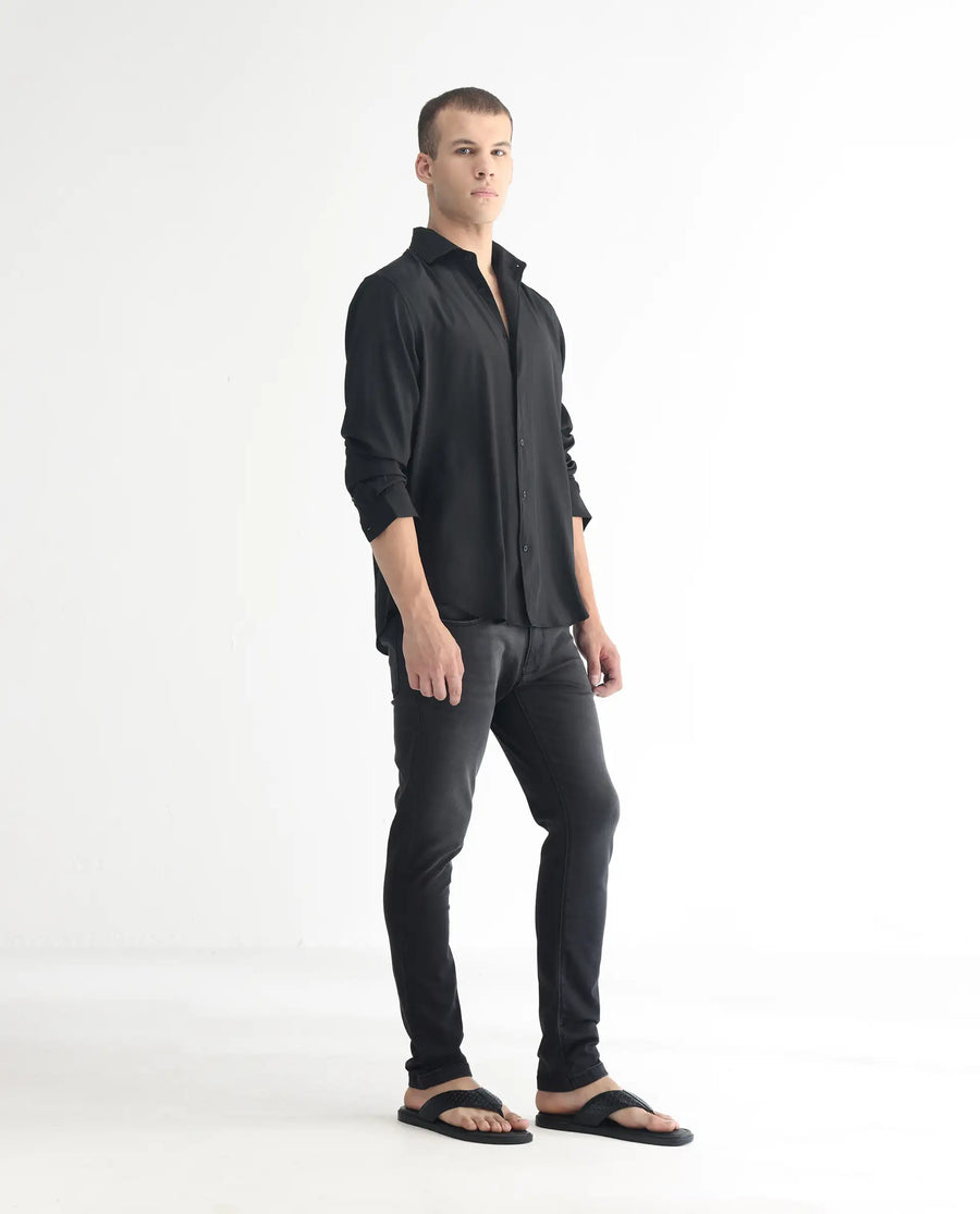 Rare Rabbit Men's Tours Black Cotton Plain Hawk Slim Fit Jeans