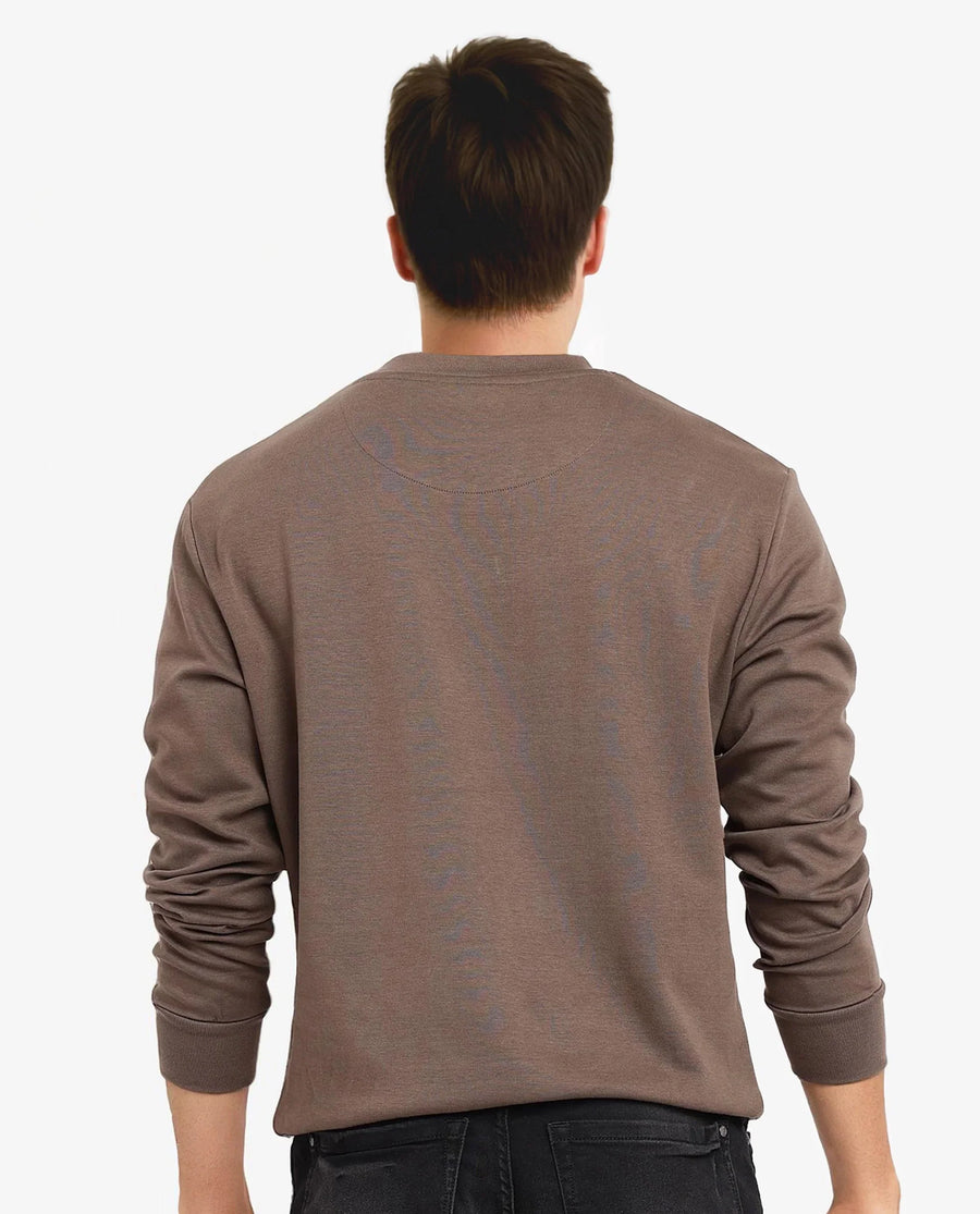 Rare Rabbit Men's Toxon Dusky Olive Cotton Blend Graphic Print Regular Fit Full Sleeve Crew Neck Sweatshirt