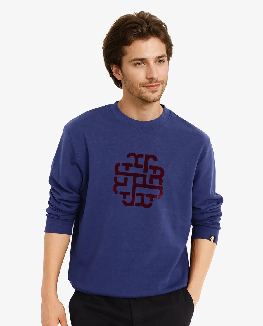 Rare Rabbit Men's Toxon Navy Cotton Blend Graphic Print Regular Fit Full Sleeve Crew Neck Sweatshirt