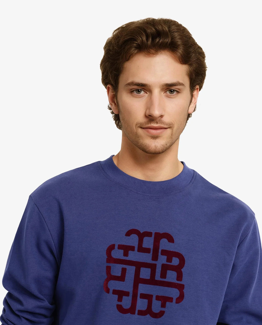 Rare Rabbit Men's Toxon Navy Cotton Blend Graphic Print Regular Fit Full Sleeve Crew Neck Sweatshirt