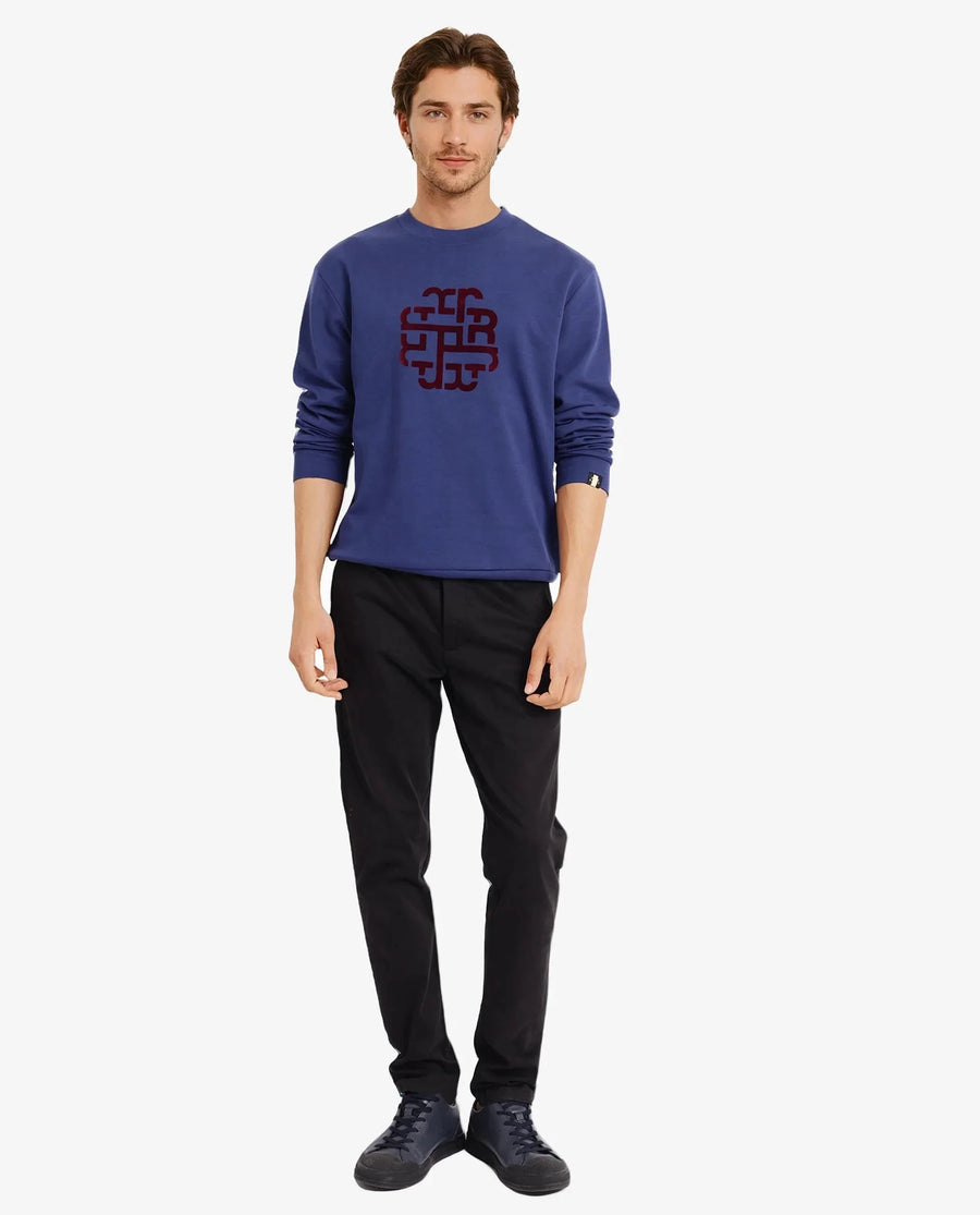 Rare Rabbit Men's Toxon Navy Cotton Blend Graphic Print Regular Fit Full Sleeve Crew Neck Sweatshirt