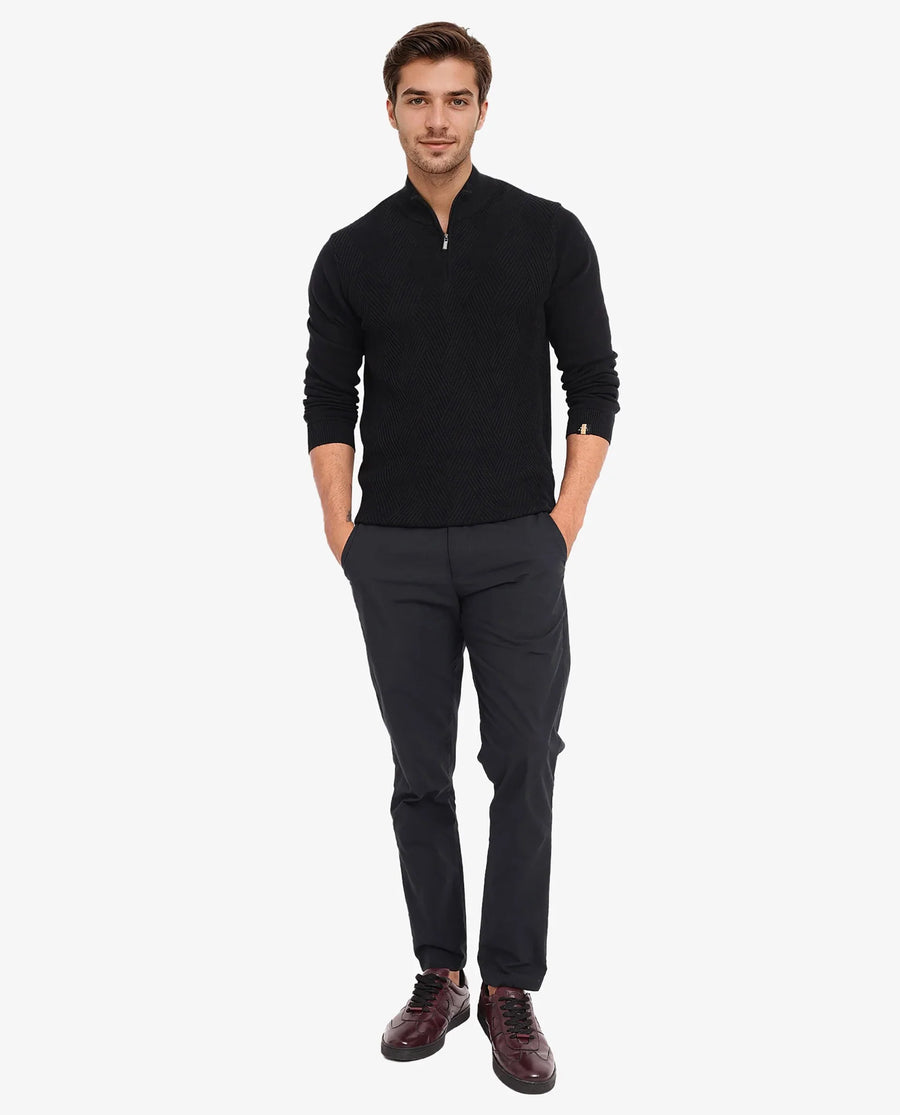 Rare Rabbit Men's Toyder Black Cotton Textured Regular Fit Full Sleeve High Neck Sweater
