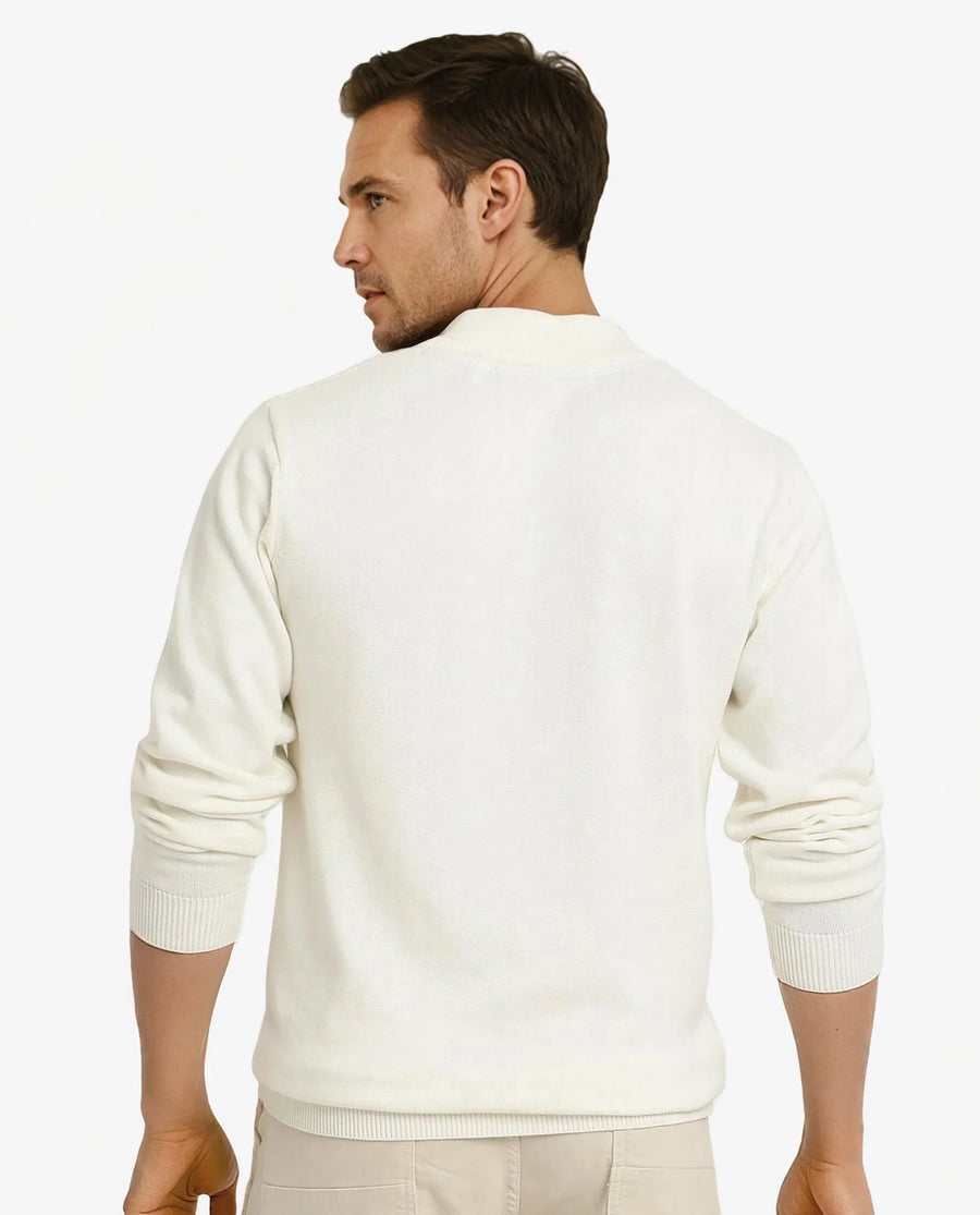 Rare Rabbit Men's Toyder Off White Cotton Textured Regular Fit Full Sleeve High Neck Sweater