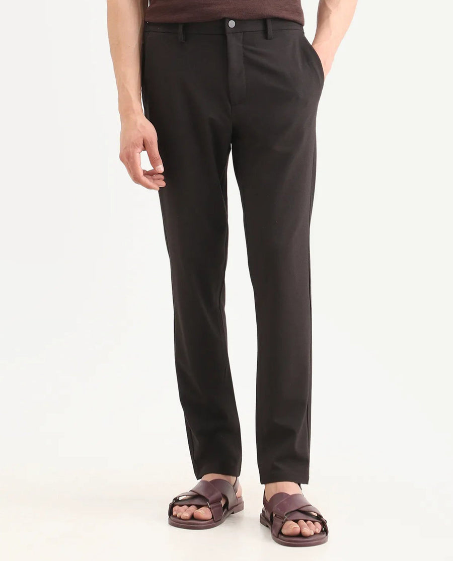 Rare Rabbit Men's Travel-Ss26 Dark Brown Polyester Fabric Button And Zip Closure Closure Plain Trouser