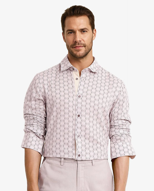 Rare Rabbit Men's Trends Dusky Pink Cotton Monogram Print Regular Fit Full Sleeve Collared Shirt