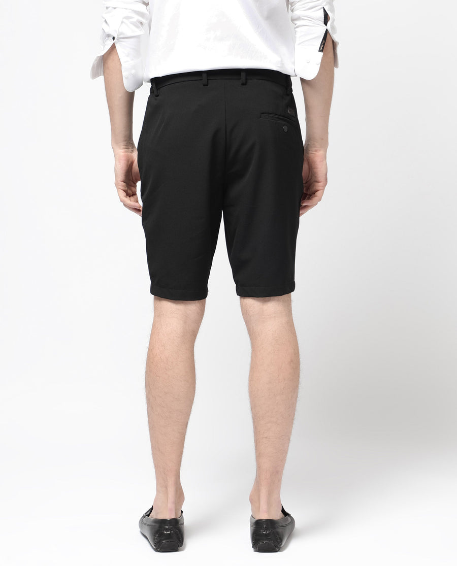 Rare Rabbit Men's Trip-1 Black Cotton Plain Regular Fit Shorts
