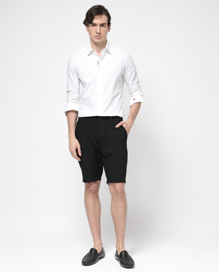 Rare Rabbit Men's Trip-1 Black Cotton Plain Regular Fit Shorts