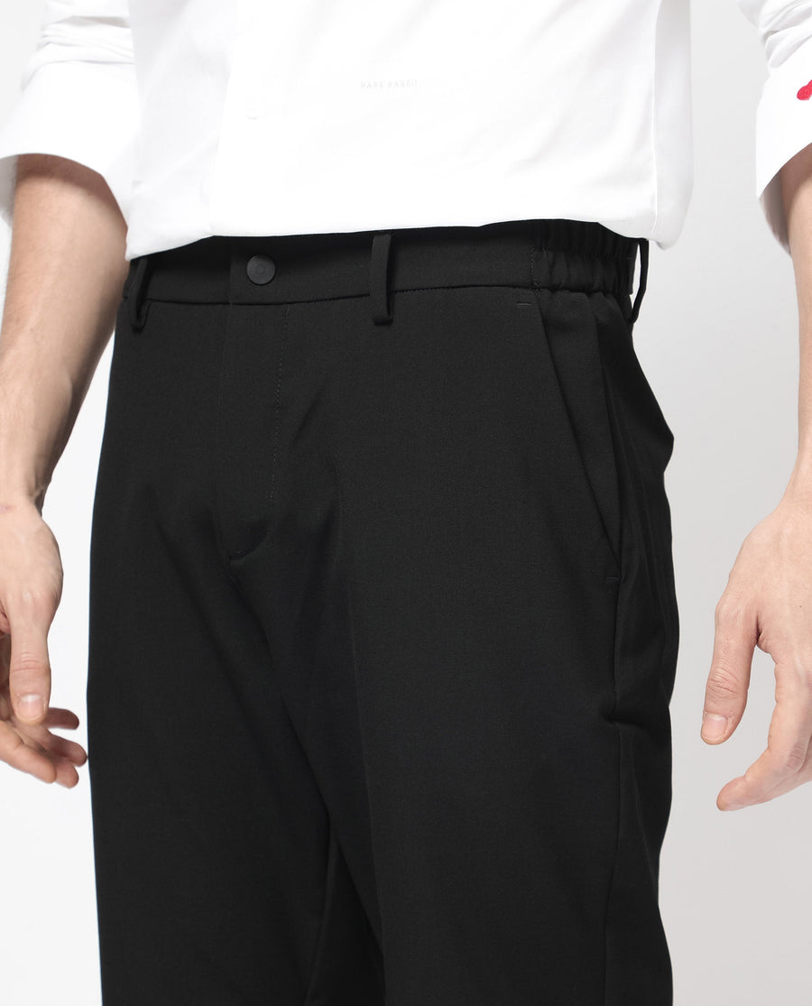 Rare Rabbit Men's Trip-1 Black Cotton Plain Regular Fit Shorts