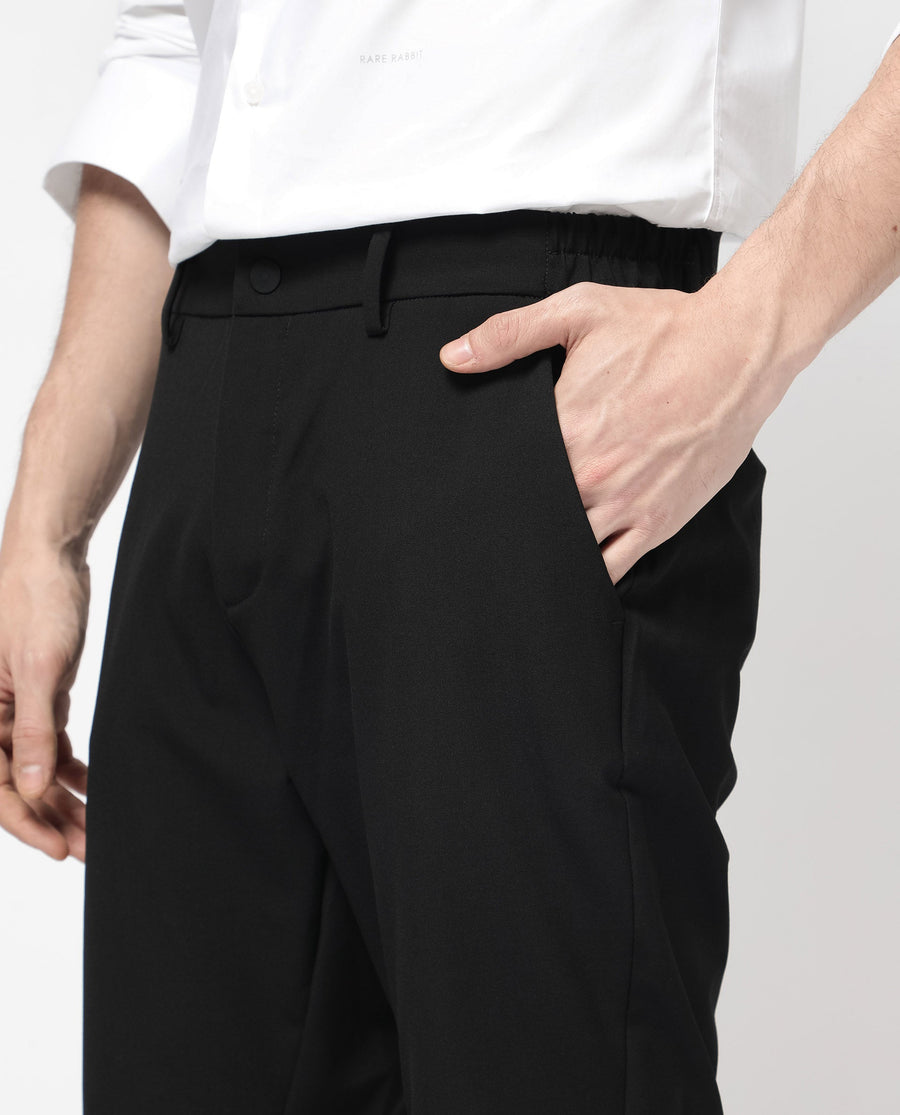 Rare Rabbit Men's Trip-1 Black Cotton Plain Regular Fit Shorts