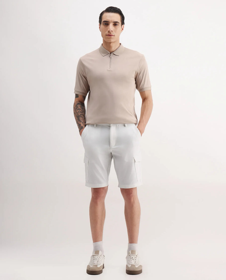 Rare Rabbit Men's Tripco-Aw25 White Polyester Blend Plain Relaxed Fit Shorts