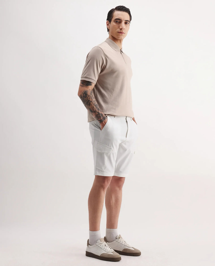 Rare Rabbit Men's Tripco-Aw25 White Polyester Blend Plain Relaxed Fit Shorts