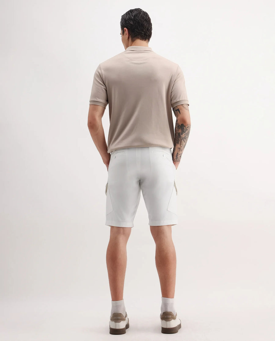 Rare Rabbit Men's Tripco-Aw25 White Polyester Blend Plain Relaxed Fit Shorts