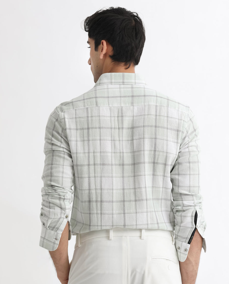 Rare Rabbit Men's Tropea Light Green Cotton Checked Print Regular Fit Full Sleeve Collared Shirt