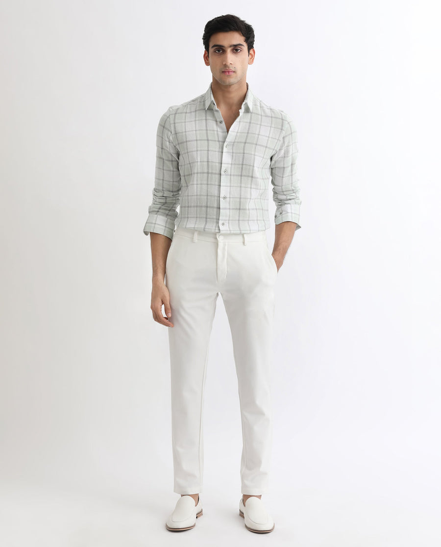 Rare Rabbit Men's Tropea Light Green Cotton Checked Print Regular Fit Full Sleeve Collared Shirt