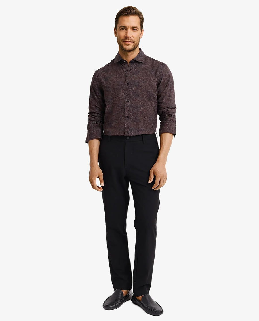 Rare Rabbit Men's Troyen Black Viscose Geometric Print Regular Fit Full Sleeve Collared Shirt