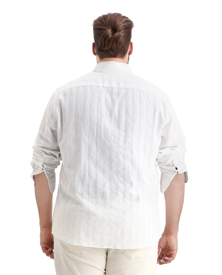 Rare Rabbit Men's Trui-Big White Cotton Fabric Full Sleeve Collared Neck Striped Shirt