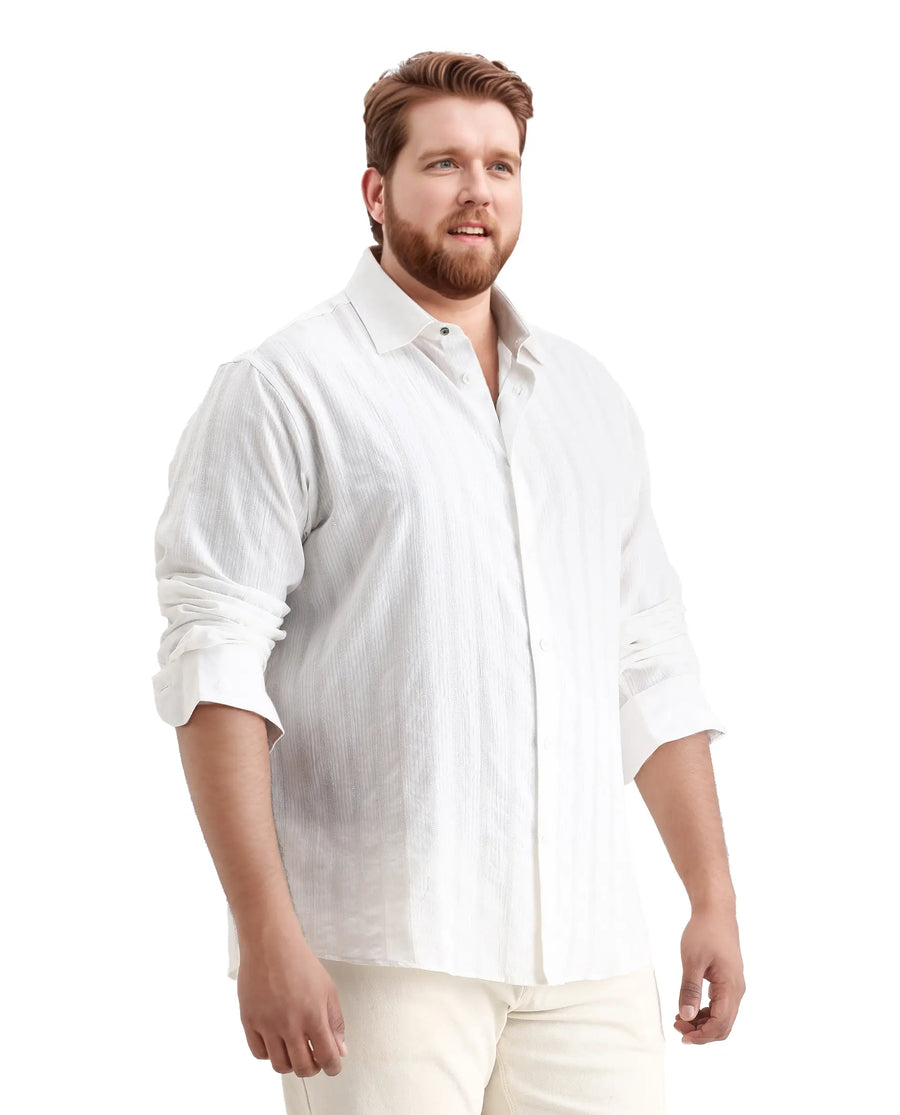 Rare Rabbit Men's Trui-Big White Cotton Fabric Full Sleeve Collared Neck Striped Shirt