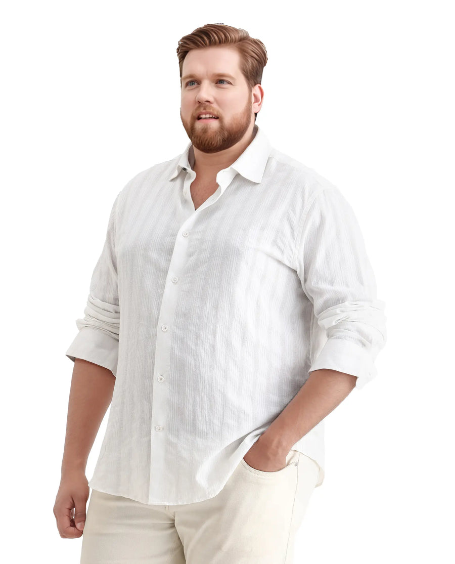 Rare Rabbit Men's Trui-Big White Cotton Fabric Full Sleeve Collared Neck Striped Shirt