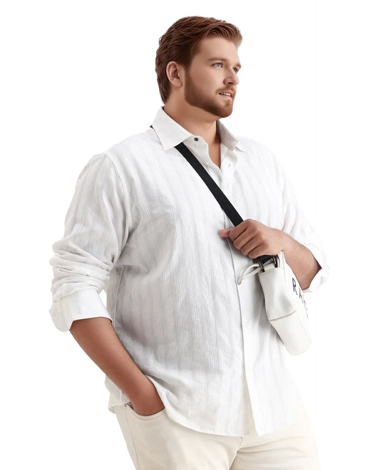 Rare Rabbit Men's Trui-Big White Cotton Fabric Full Sleeve Collared Neck Striped Shirt