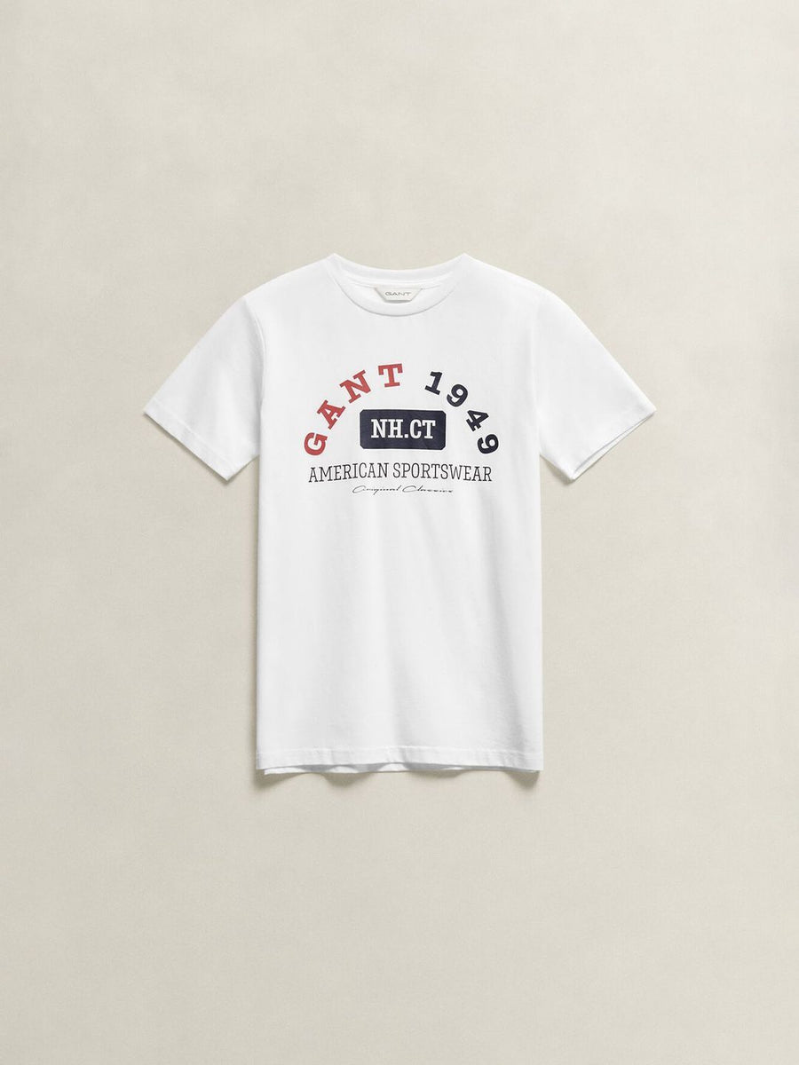 Gant Boys White Graphic Print Regular Fit Pure Cotton T-Shirt