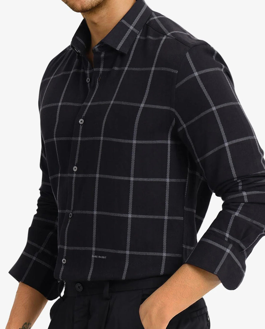 Rare Rabbit Men's Tuffah Black Cotton Checked Print Regular Fit Full Sleeve Collared Shirt