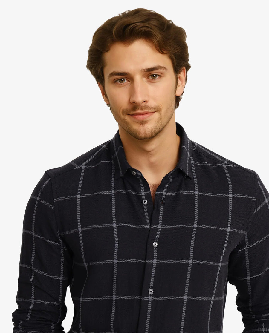Rare Rabbit Men's Tuffah Black Cotton Checked Print Regular Fit Full Sleeve Collared Shirt