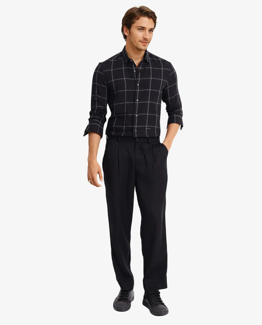 Rare Rabbit Men's Tuffah Black Cotton Checked Print Regular Fit Full Sleeve Collared Shirt