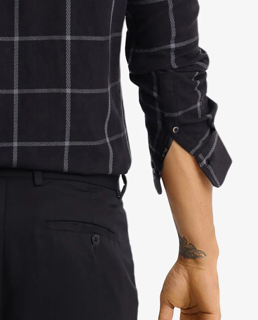 Rare Rabbit Men's Tuffah Black Cotton Checked Print Regular Fit Full Sleeve Collared Shirt