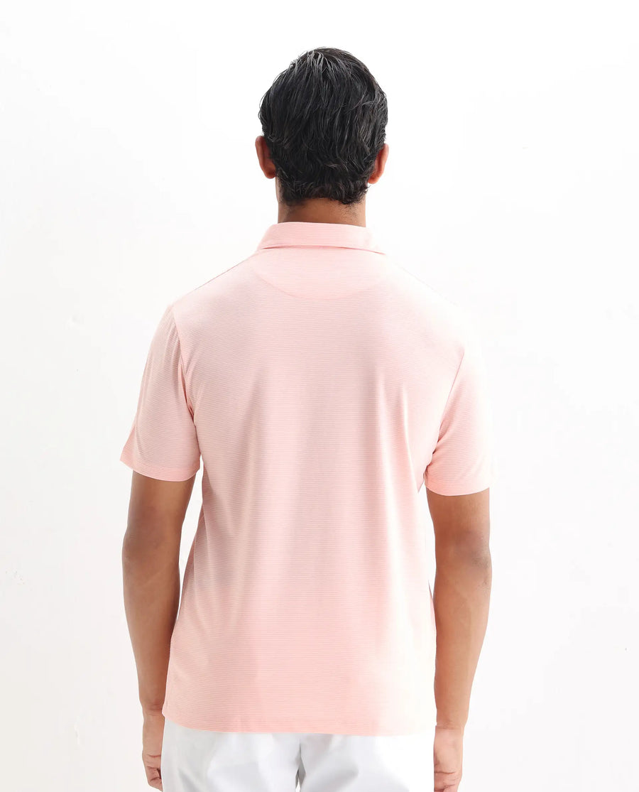 Rare Rabbit Men's Tunas Light Pink Cotton Striped Print Regular Fit Half Sleeve Polo