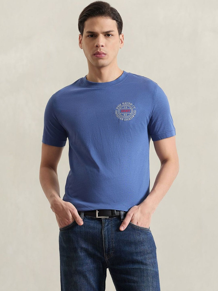 Gant Men Blue Solid Regular Fit Pure Cotton T-Shirt
