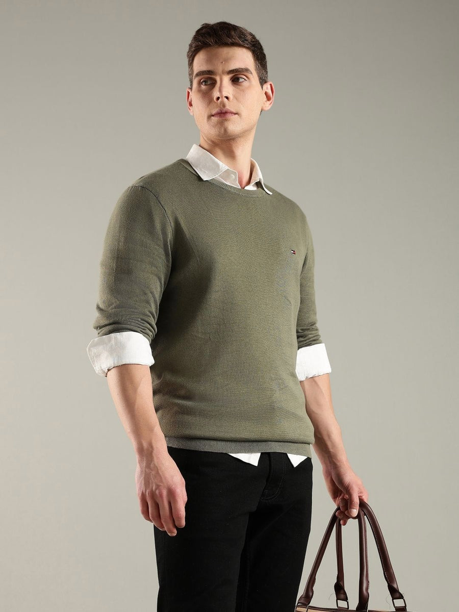 Tommy Hilfiger Men Regular Fit Round Neck Cotton Pullover Sweater