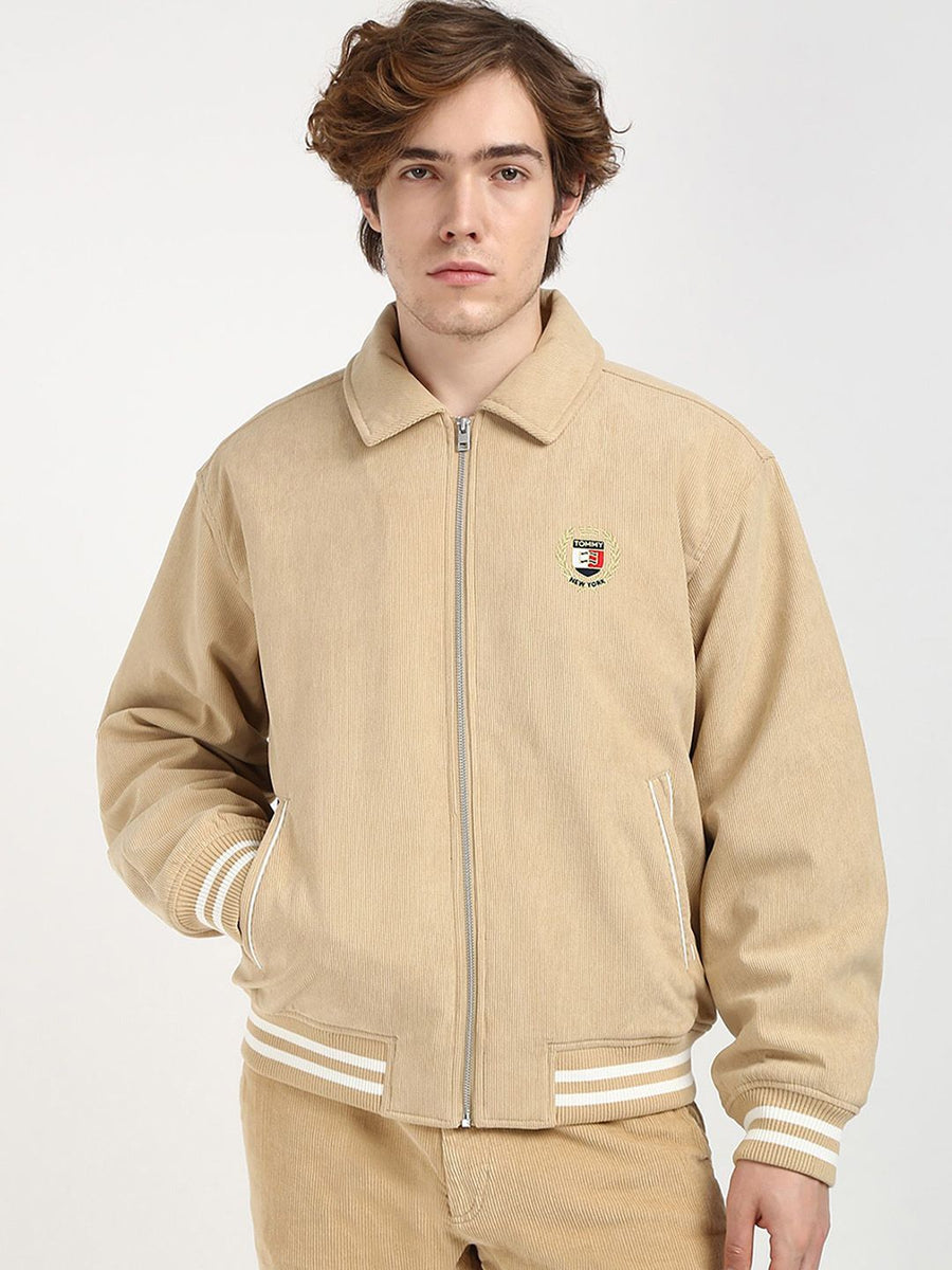 Tommy Hilfiger Men Spread Collar Solid Casual Bomber Jacket