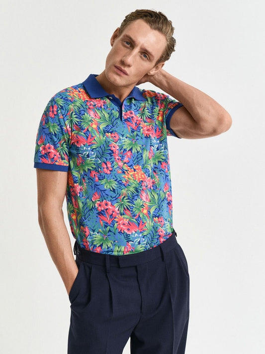 GANT Men Floral Printed Polo Collar Cotton T-shirt