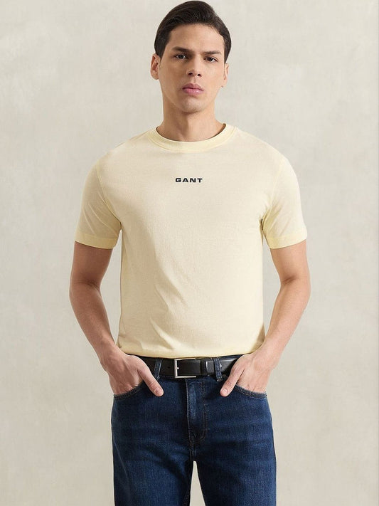 Gant Men Yellow Solid Regular Fit Pure Cotton T-Shirt
