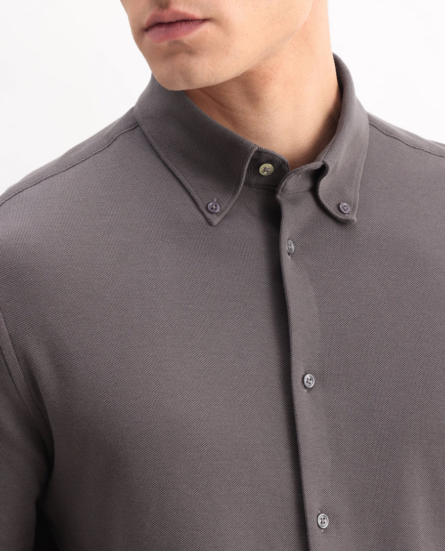 Rare Rabbit Men's Vane-25 Dusky Brown Cotton Plain Regular Fit Full Sleeve Button-Down Collar Shirt