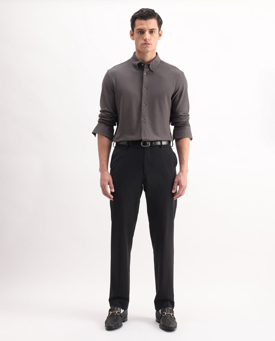 Rare Rabbit Men's Vane-25 Dusky Brown Cotton Plain Regular Fit Full Sleeve Button-Down Collar Shirt