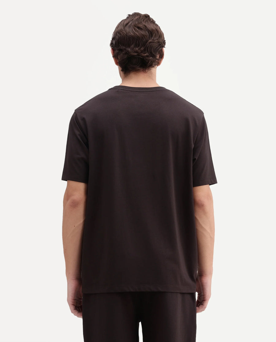 Rare Rabbit Men's Vaux Dark Brown Cotton Modal Spandex Fabric Half Sleeve Regular Fit Plain T-Shirt