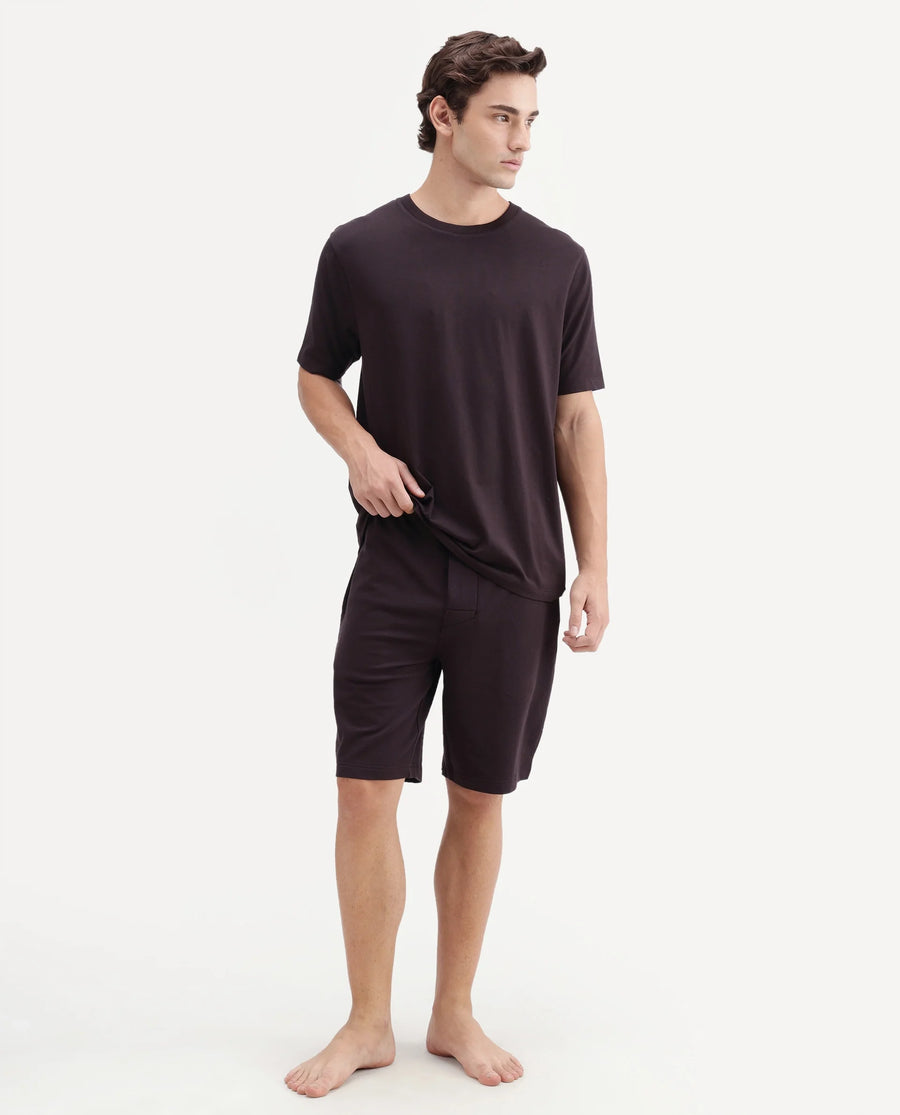Rare Rabbit Men's Vaux Dark Brown Cotton Modal Spandex Fabric Half Sleeve Regular Fit Plain T-Shirt